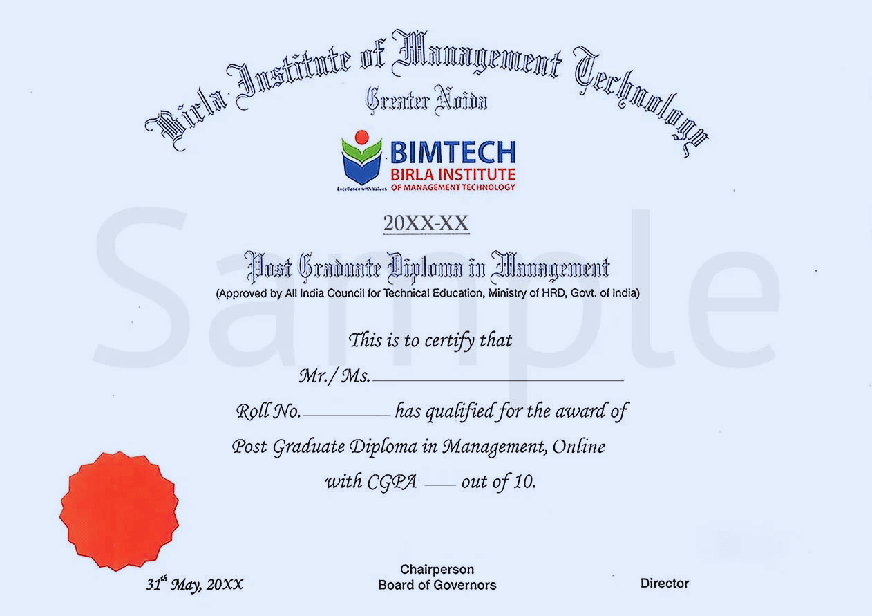 BIMTech sample certificate