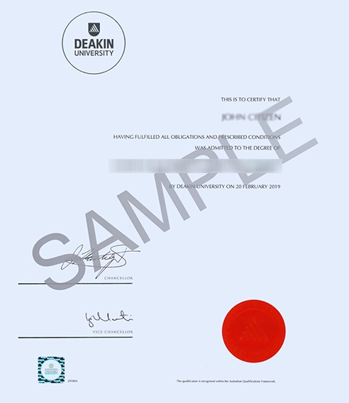 Deakin Business School sample degree certificate..