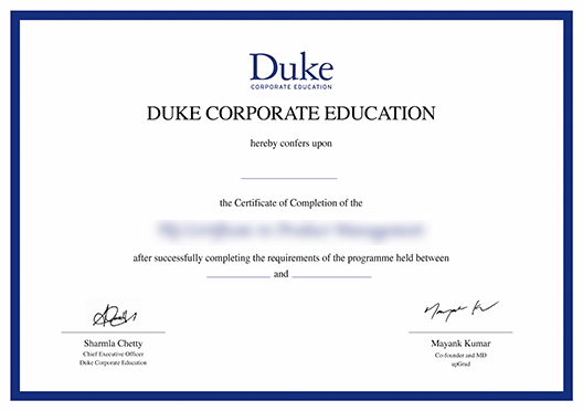Duke Corporate Education Sample  Certificate..