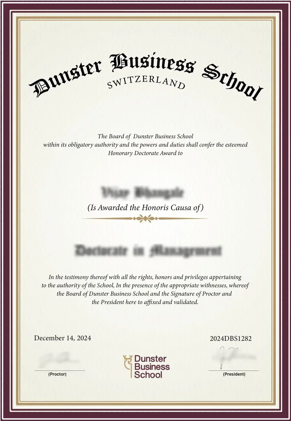 Dunster_Business_School_sample_certificate