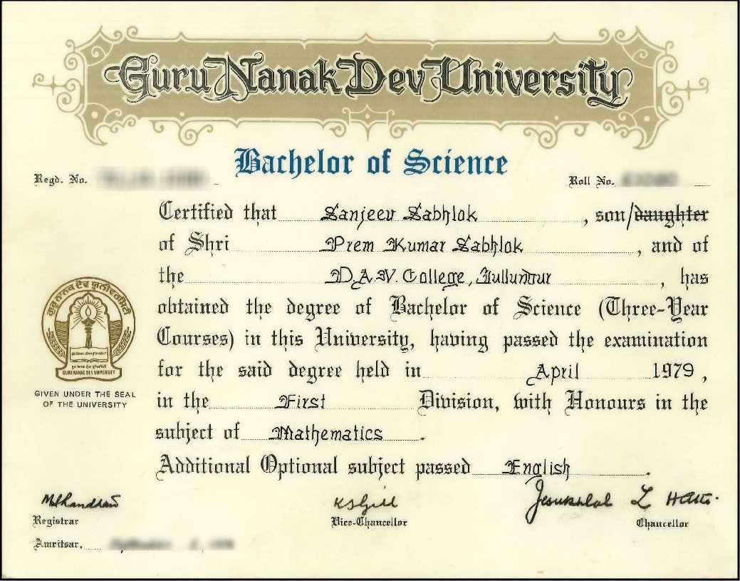 Guru nanak dev university sample certificate