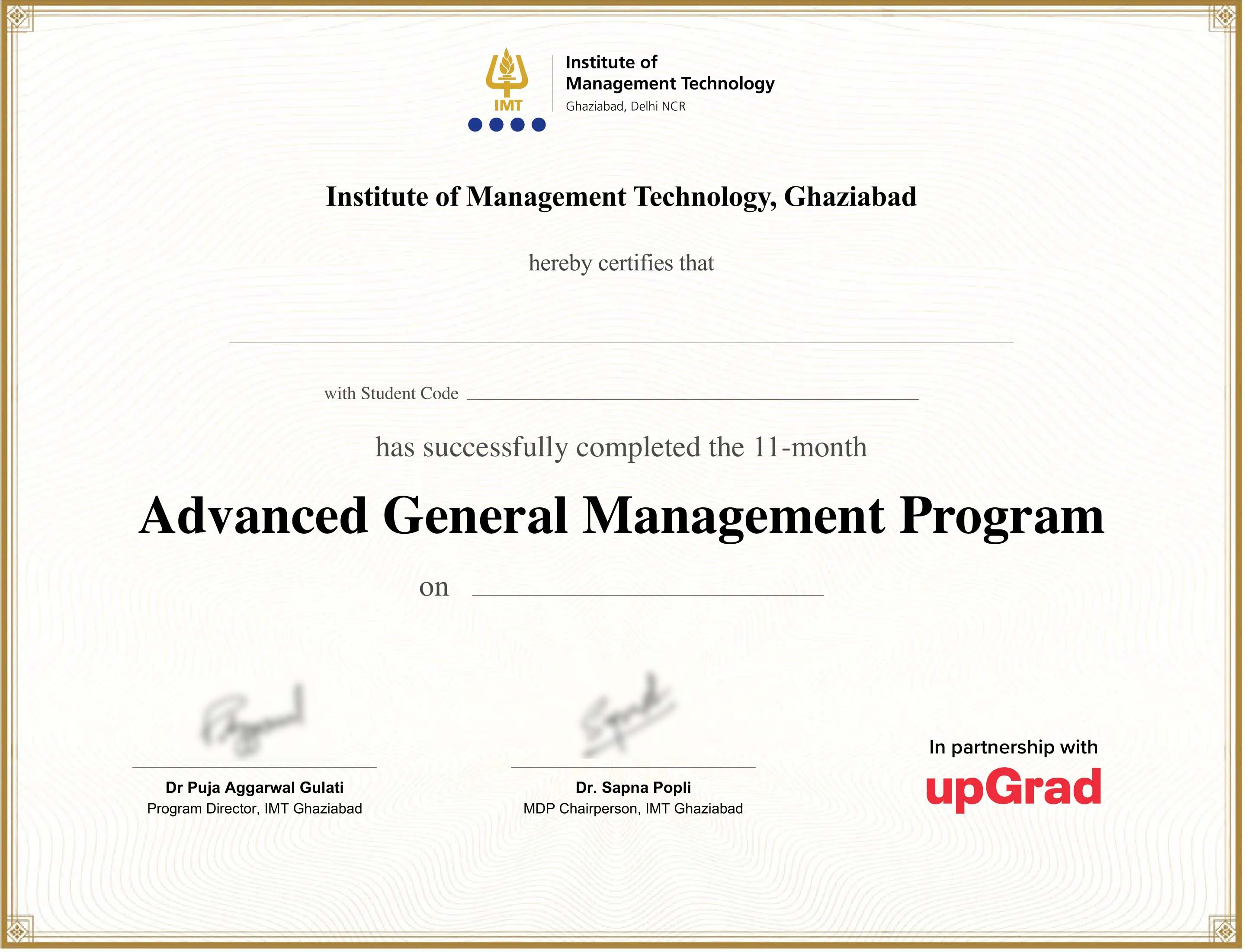 IMT Ghaziabad sample certificate