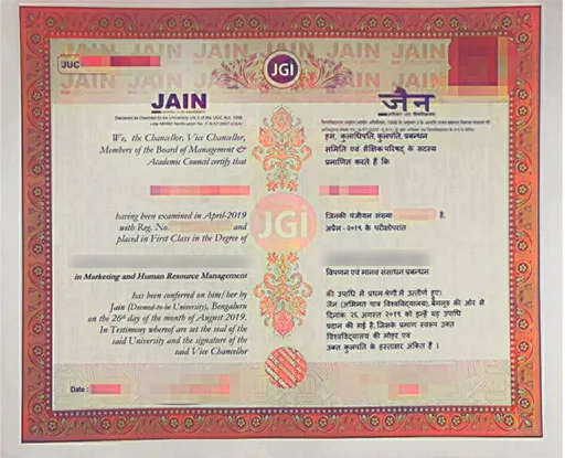 Jain online university certificate..
