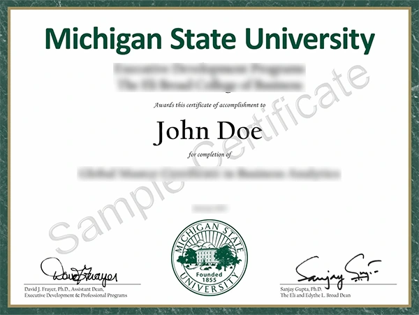 Michigan State University Sample Certificate..