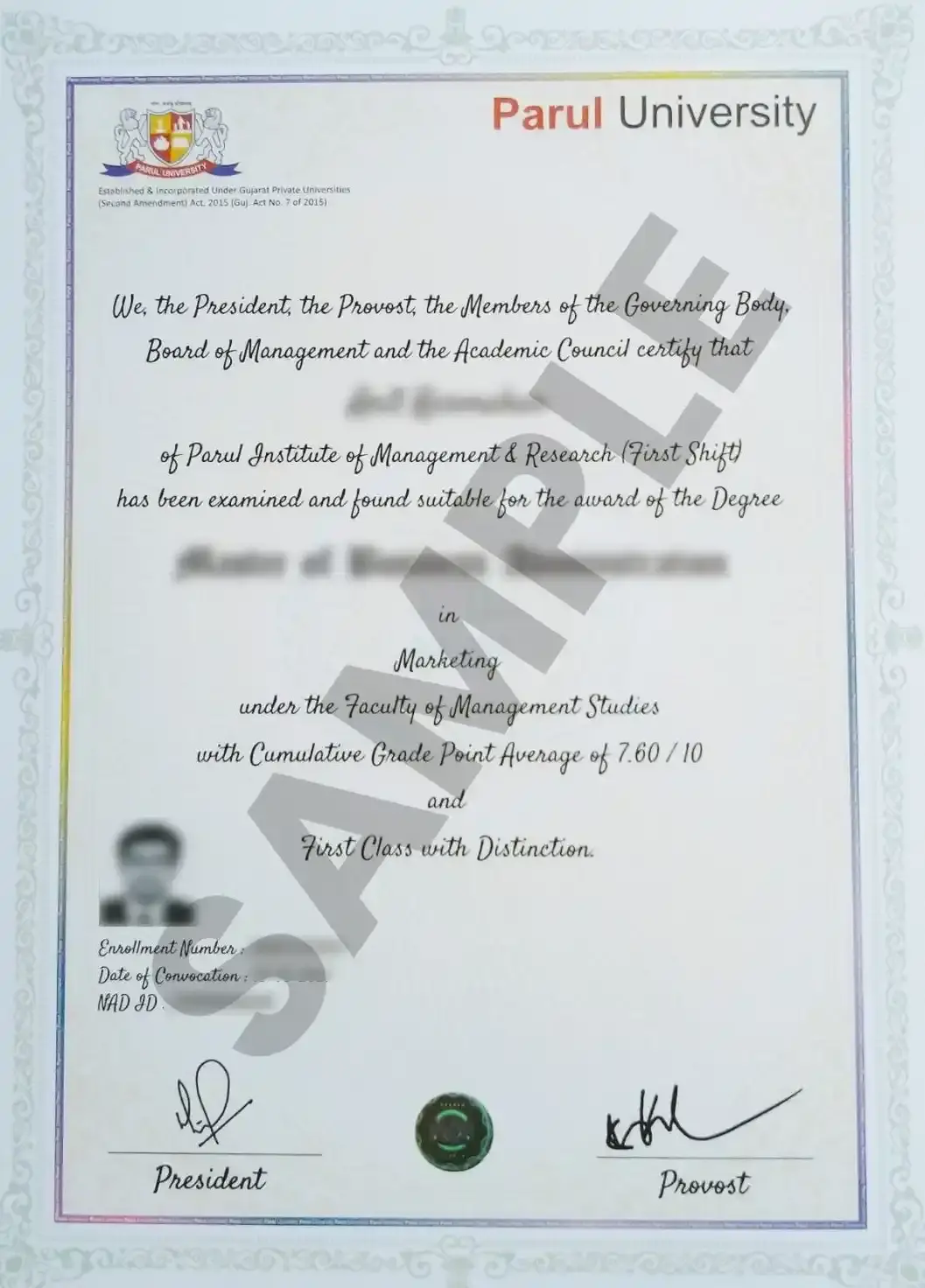 Parul_Online_sample_degree_certificate