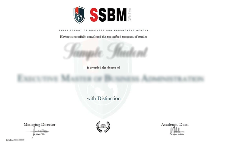 Swiss School of Business Management  sample certificate..