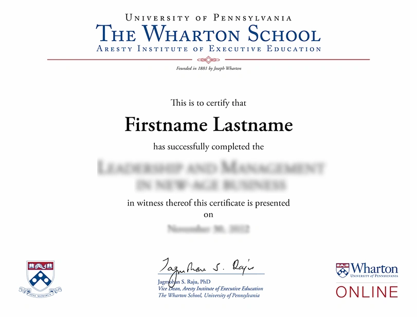 The Wharton School Sample  Certificate..