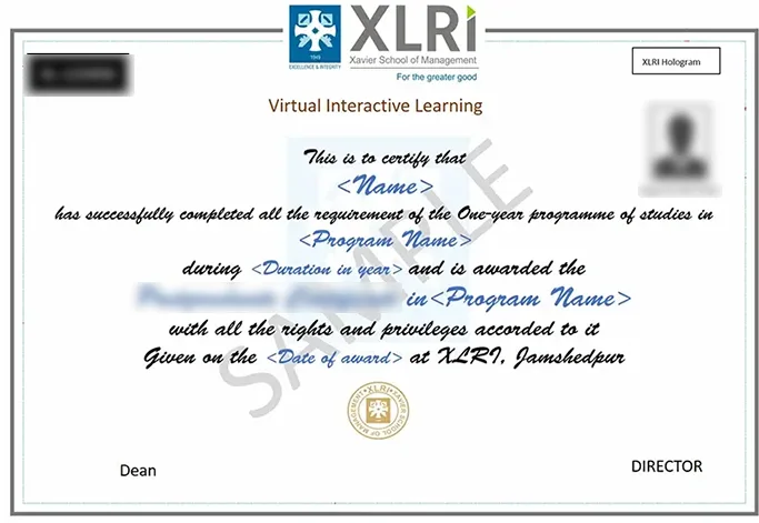 XLRI Sample Certificate