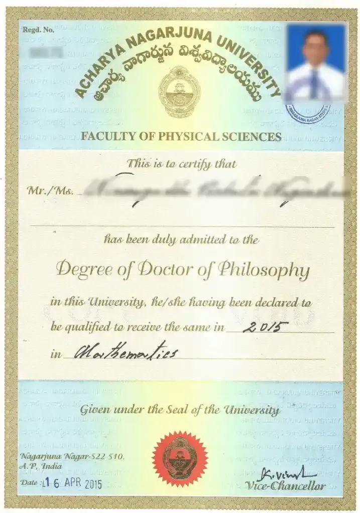 acharya nagarjuna distance university sample certificate