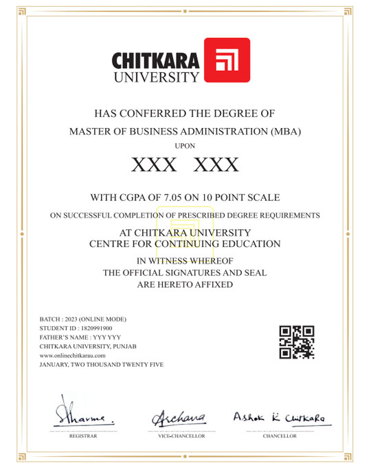 chitkara university sample certificate