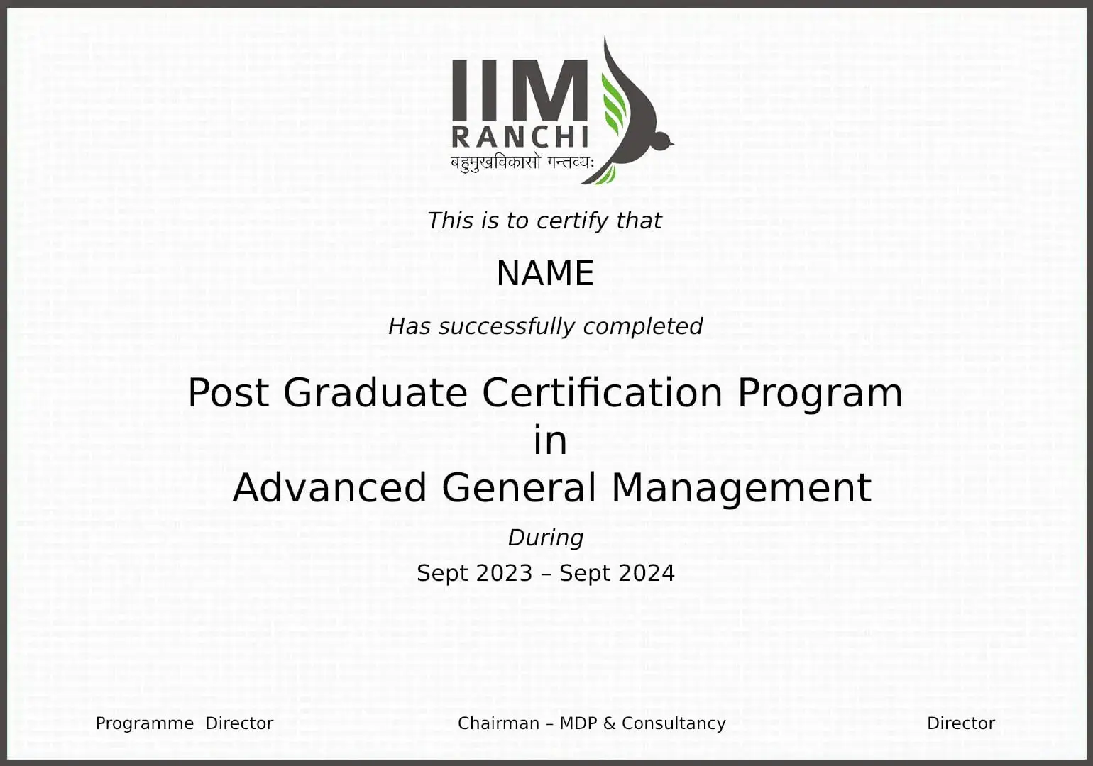 iim ranchi online sample certificate