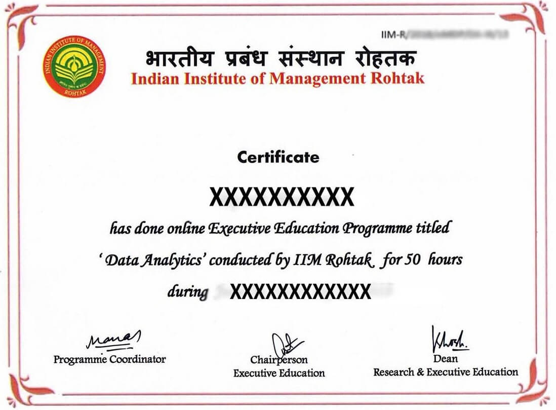 iim rohtak sample certificate