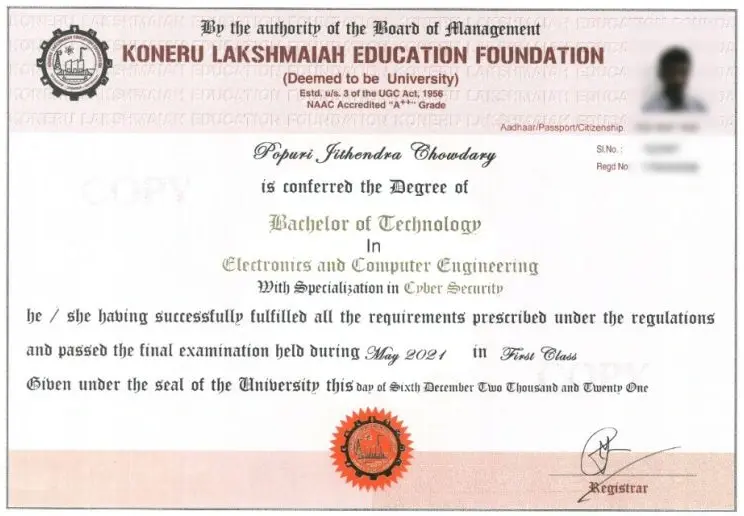 kl online university sample certificate