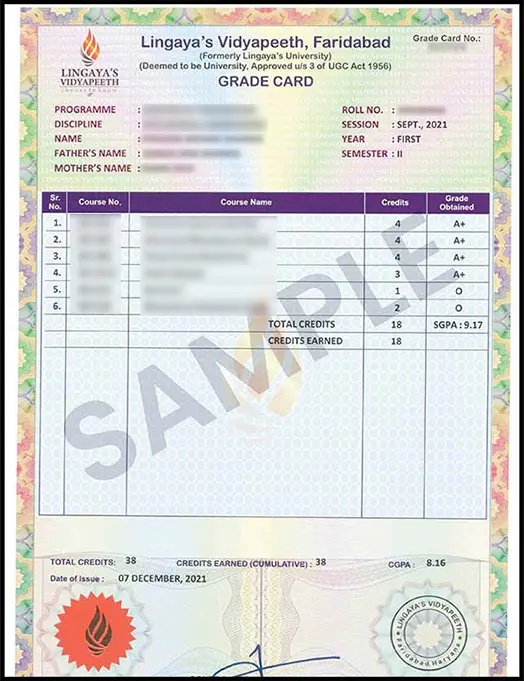 lingayas university sample certificate..