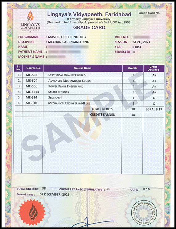 lingayas university sample certificate
