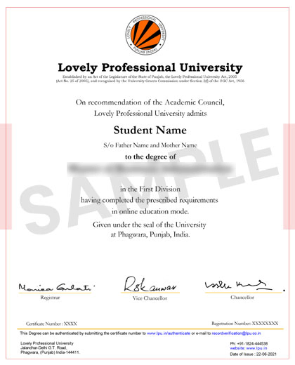 lovely professional university_online sample certificate