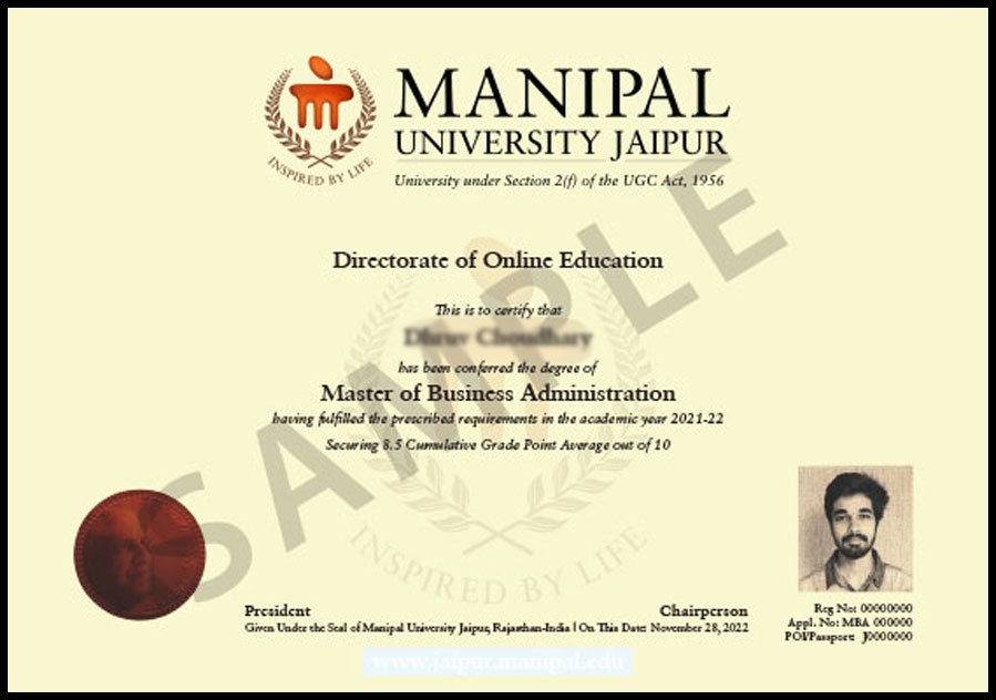 manipal university sample certificate