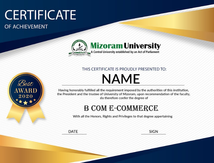 mizoram university online sample certificate
