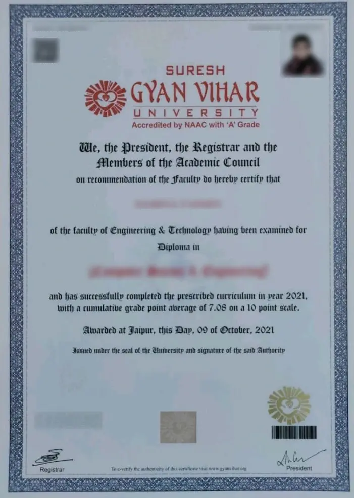 sgvu engineering sample certificate