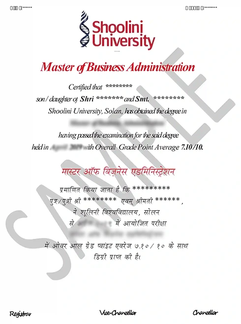 shoolini university sample certificate online..