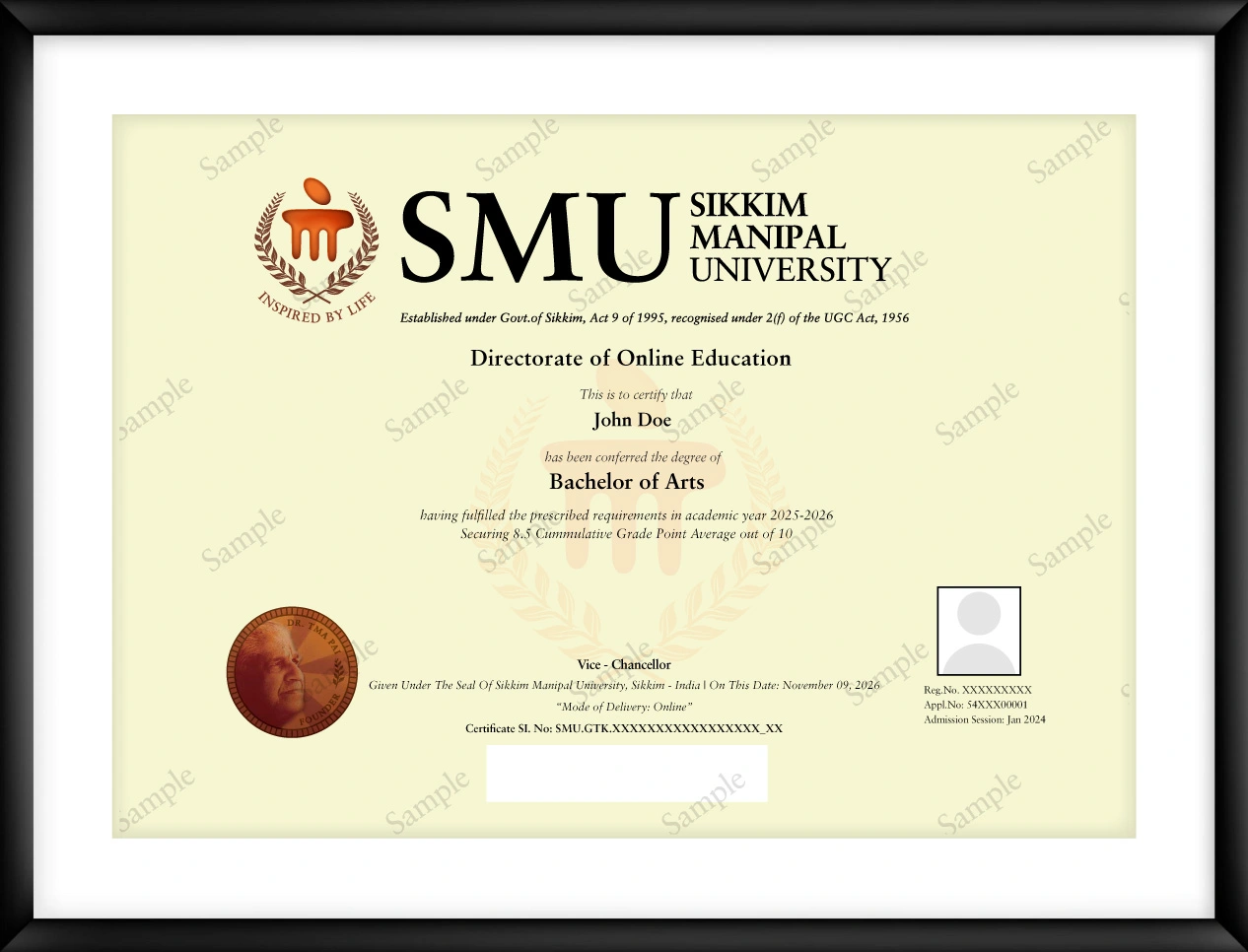 sikkim manipal university sample certificate