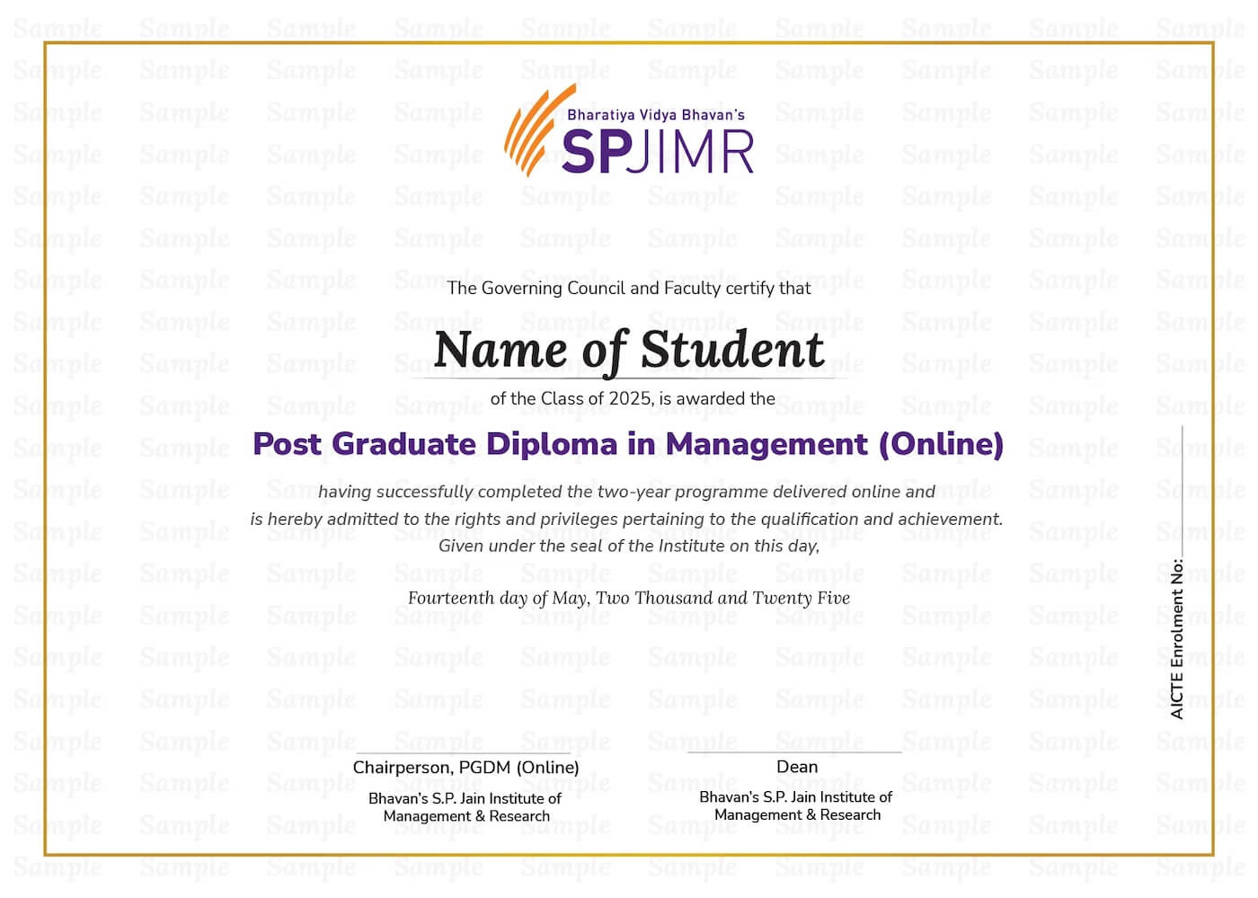 spjmir pgdm online certificate