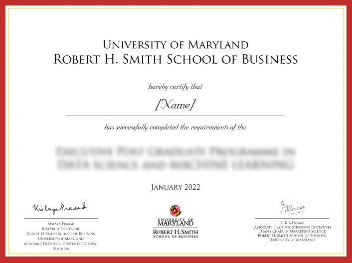 university of maryland online sample certificate..