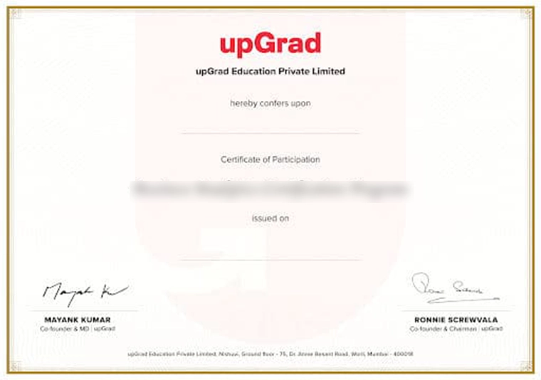 upgrad sample certificate..