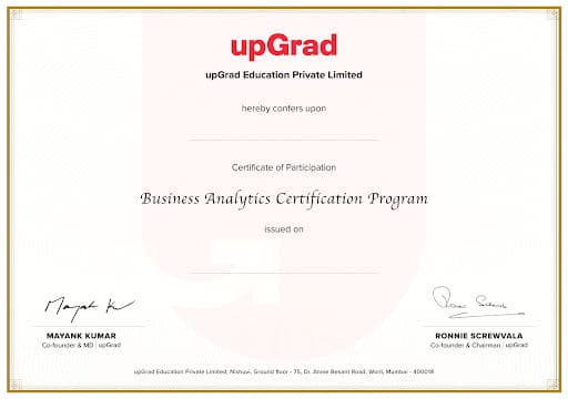 upgrad sample certificate