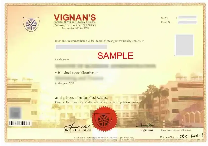 vignan university sample  degree  certificate