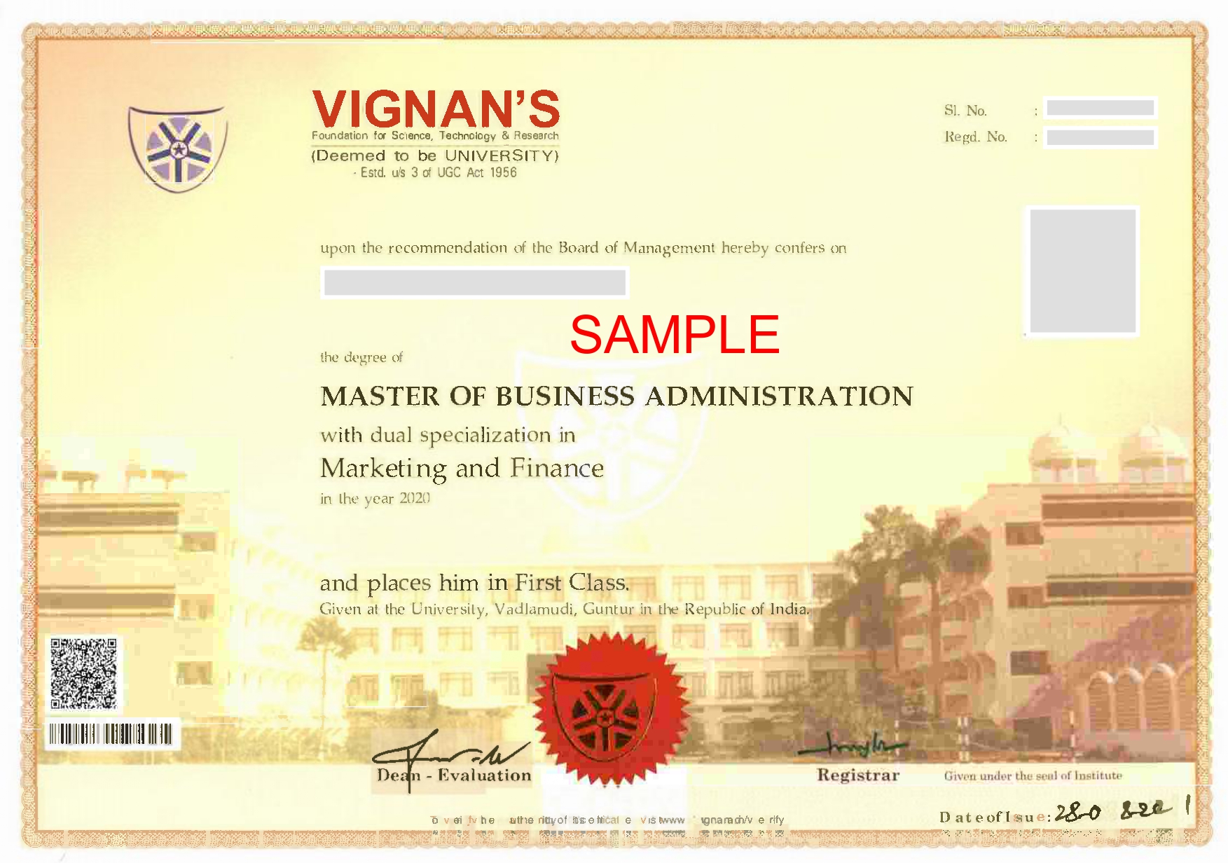 vignan university sample degree certificate