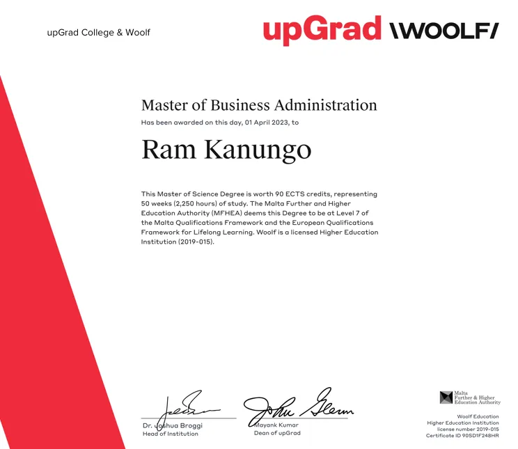 woolf university sample certificate