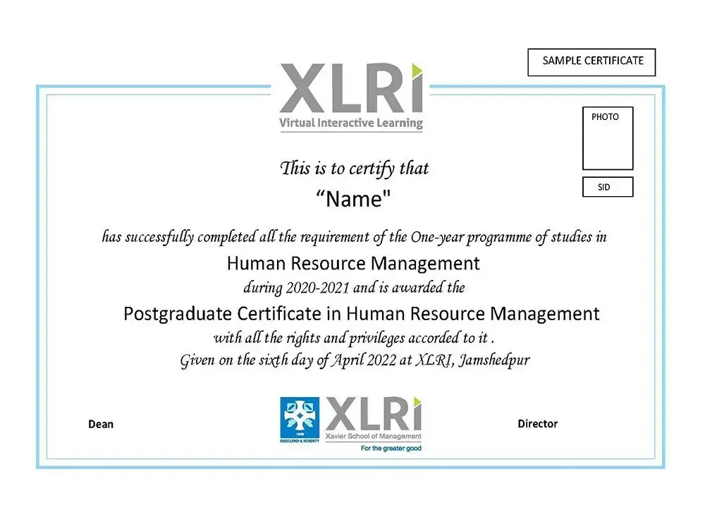 xlri delhi sample certificate