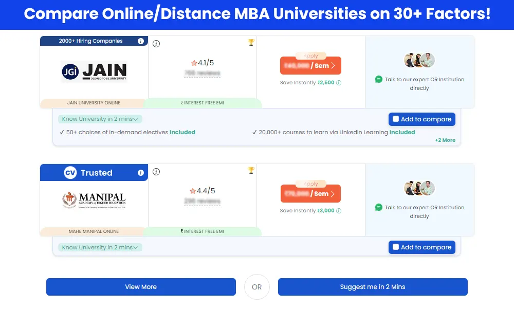 compare distance mba universities on 30 factors